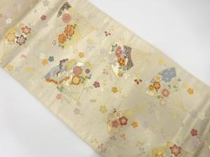 扇散らしに桜・牡丹・鳳凰模様織り出し袋帯